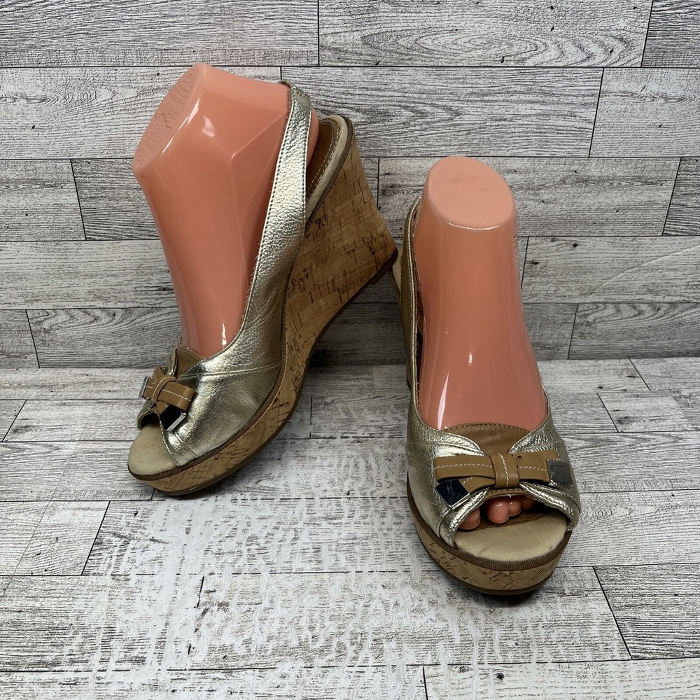 Sperry Top Sider Southsea Leather Open Toe Slingback Cork Wedge Shoes Women 8.5M